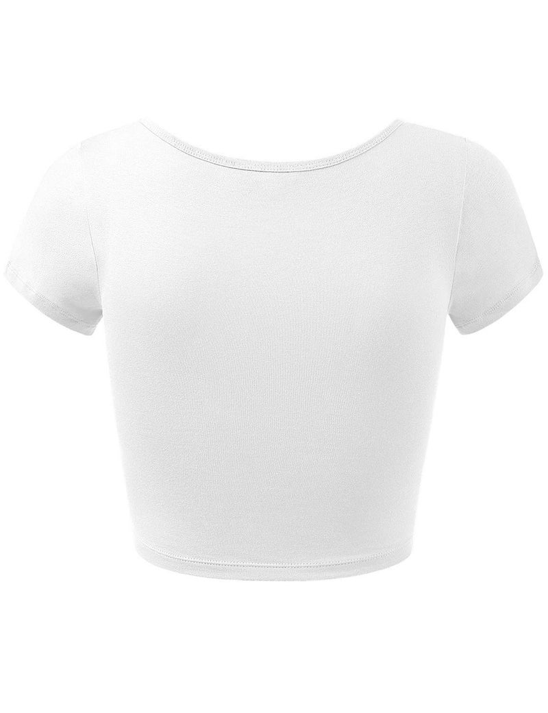 HATOPANTS Women's Cotton Crop Tops Short Sleeve Scoop Neck Stretchy Casual Shirt White L - Image 3